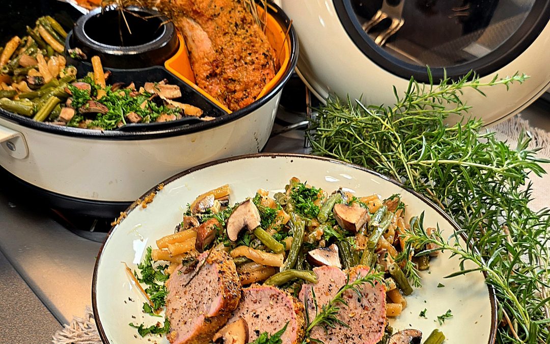 Heubraten im RoadBaker – mit cremigen Champignon-Bohnen-Makkaroni