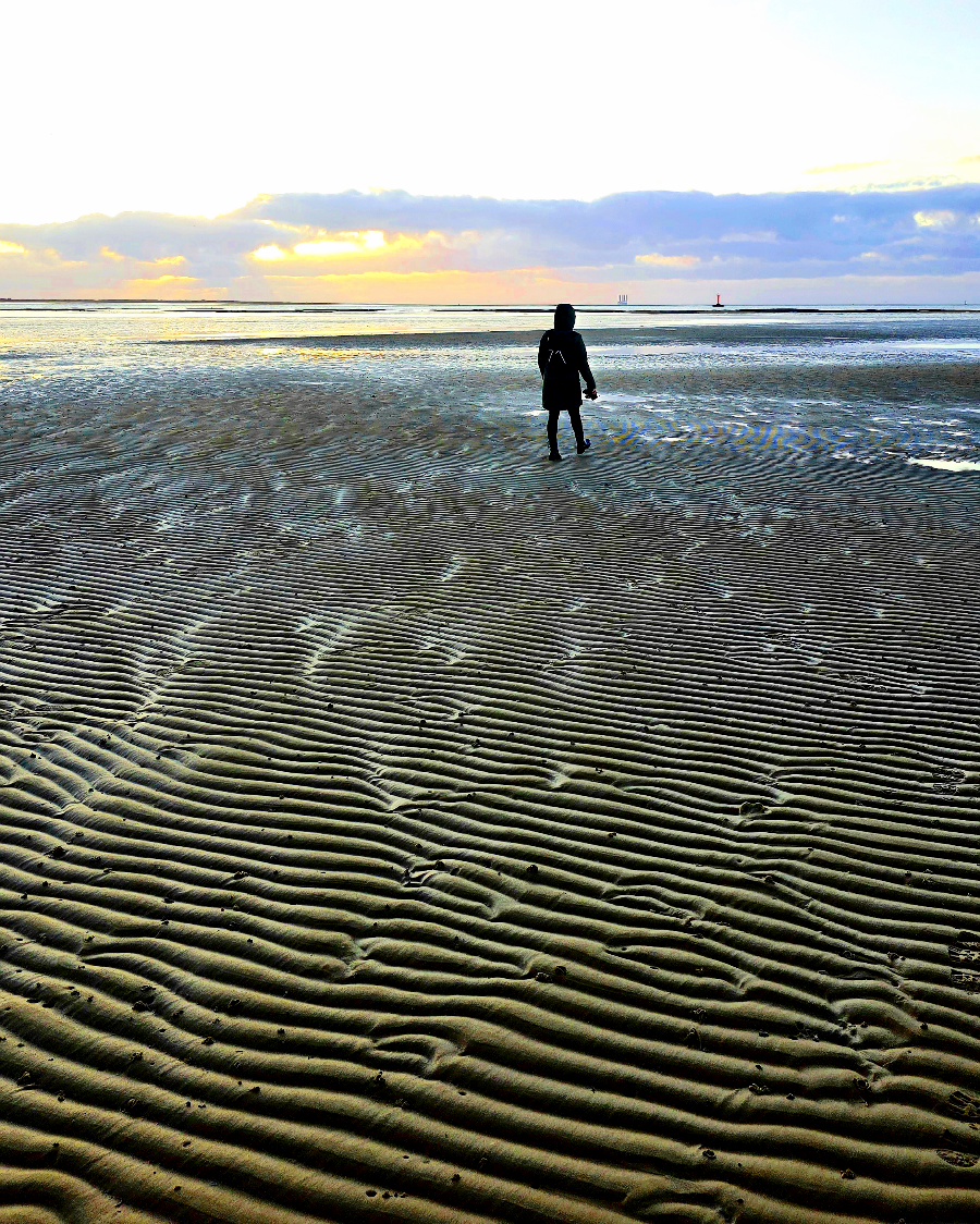 Collage aus dem Dom von Ribe und der Skulptur ‚Mennesket ved Havet‘ in Esbjerg bei einer Wintertour in Dänemark.